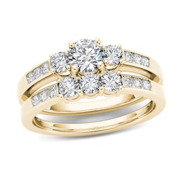 1 CT. T.W. Diamond Three Stone Bridal Set in 14K Gold