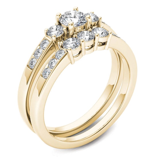 1 CT. T.w. Diamond Three Stone Bridal Set in 14K Gold
