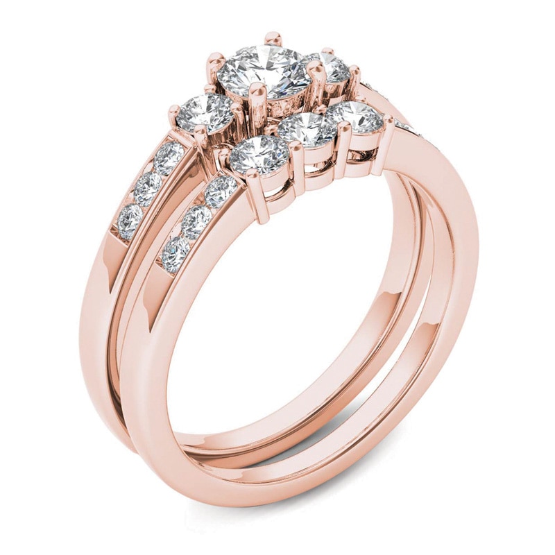 1 CT. T.W. Diamond Three Stone Bridal Set in 14K Rose Gold