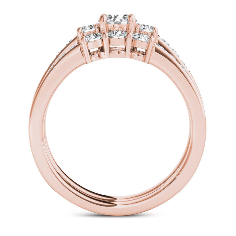 1 CT. T.W. Diamond Three Stone Bridal Set in 14K Rose Gold