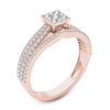 Thumbnail Image 2 of 5/8 CT. T.W. Multi-Diamond Square Frame Three Row Engagement Ring in 14K Rose Gold