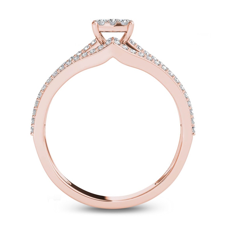 Main Image 3 of 5/8 CT. T.W. Multi-Diamond Square Frame Three Row Engagement Ring in 14K Rose Gold
