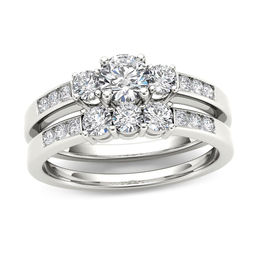 1 CT. T.W. Diamond Three Stone Bridal Set in 14K White Gold
