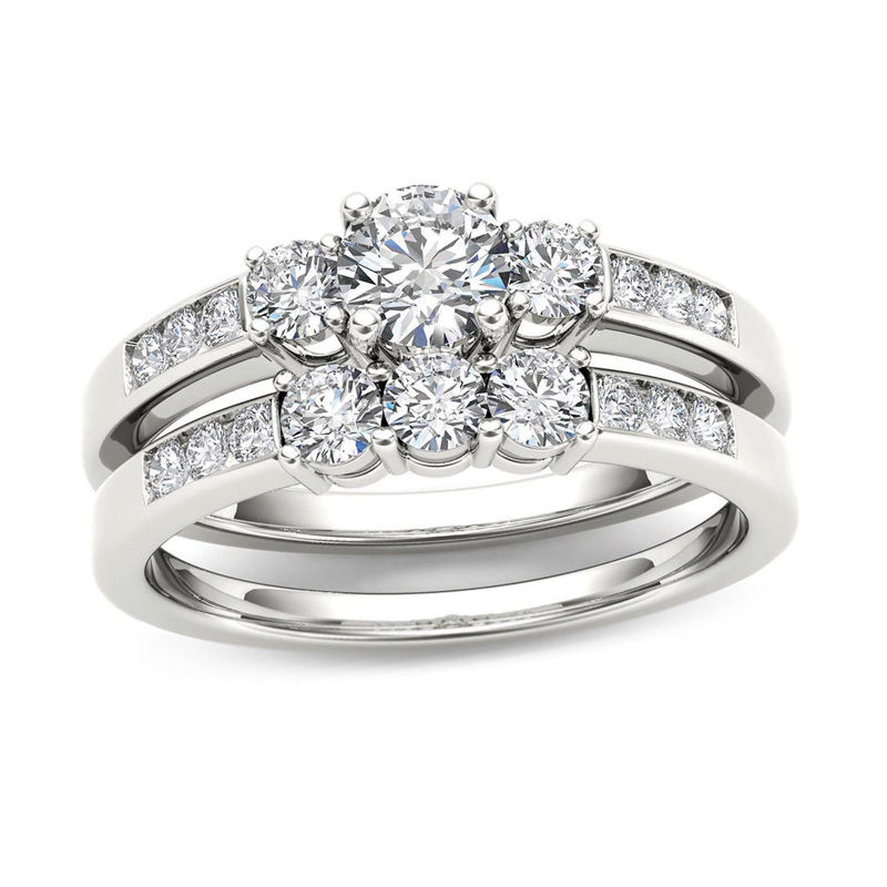 Main Image 1 of 1 CT. T.W. Diamond Three Stone Bridal Set in 14K White Gold