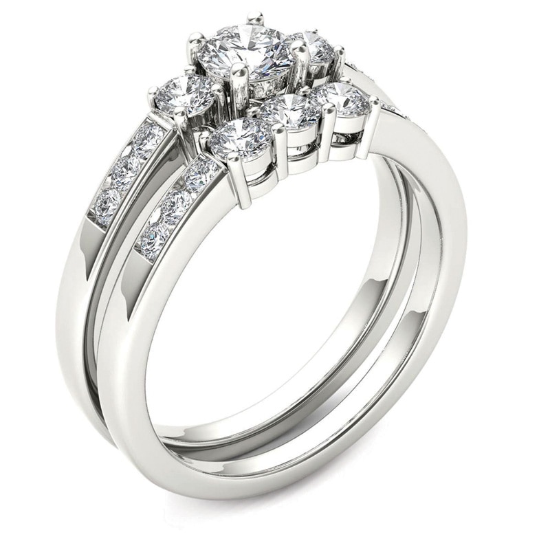 Main Image 2 of 1 CT. T.W. Diamond Three Stone Bridal Set in 14K White Gold