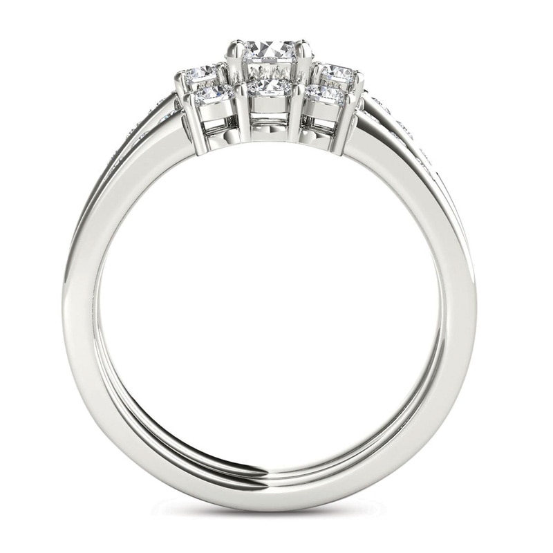 Main Image 3 of 1 CT. T.W. Diamond Three Stone Bridal Set in 14K White Gold