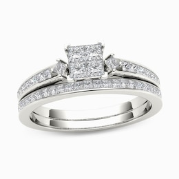 3/4 CT. T.W. Quad Princess-Cut Diamond Bridal Set in 14K White Gold