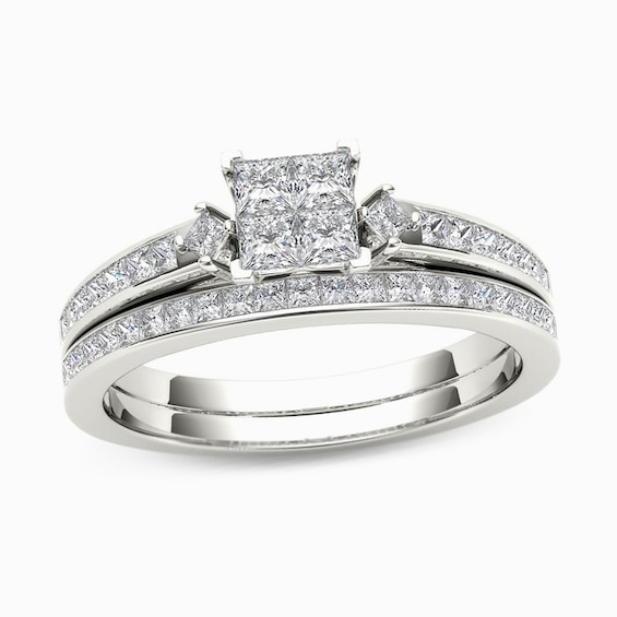 3/4 CT. T.w. Quad Princess-Cut Diamond Bridal Set in 14K White Gold
