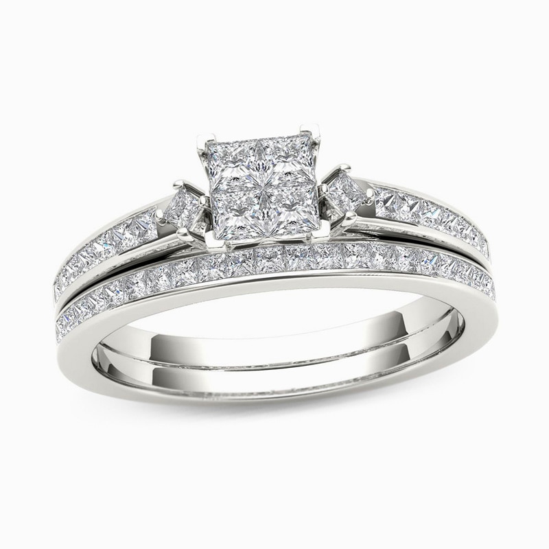 Main Image 1 of 3/4 CT. T.W. Quad Princess-Cut Diamond Bridal Set in 14K White Gold