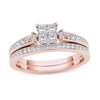 Thumbnail Image 1 of 3/4 CT. T.W. Quad Princess-Cut Diamond Bridal Set in 14K Rose Gold
