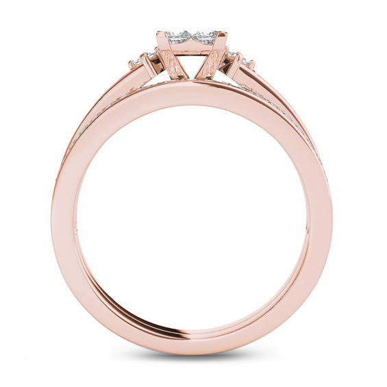 3/4 CT. T.w. Quad Princess-Cut Diamond Bridal Set in 14K Rose Gold