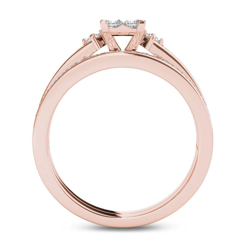 Main Image 3 of 3/4 CT. T.W. Quad Princess-Cut Diamond Bridal Set in 14K Rose Gold