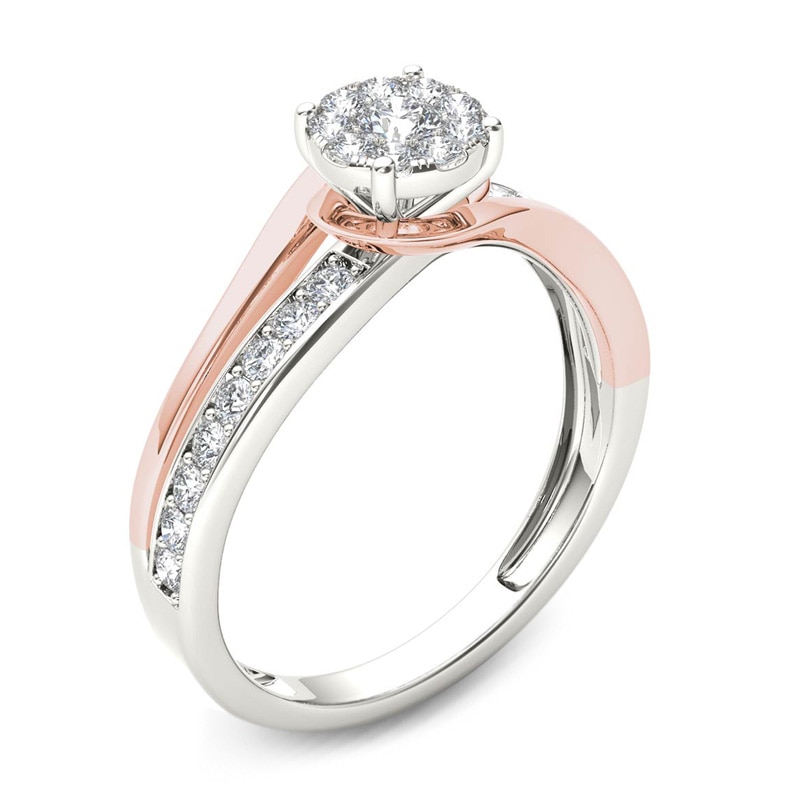 3/8 CT. T.W. Diamond Frame Bypass Engagement Ring in 14K Two-Tone Gold