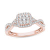 Thumbnail Image 0 of 1/2 CT. T.W. Multi-Diamond Cushion Frame Twist Shank Engagement Ring in 14K Rose Gold