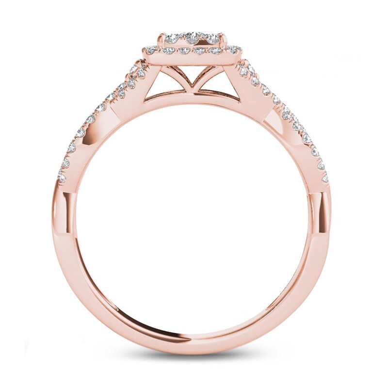 1/2 CT. T.W. Multi-Diamond Cushion Frame Twist Shank Engagement Ring in 14K Rose Gold