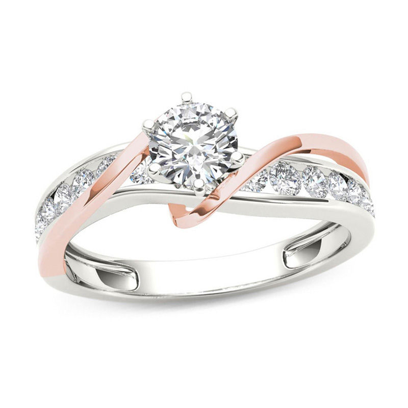 Main Image 1 of 3/4 CT. T.W. Diamond Crossover Engagement Ring in 14K Two-Tone Gold