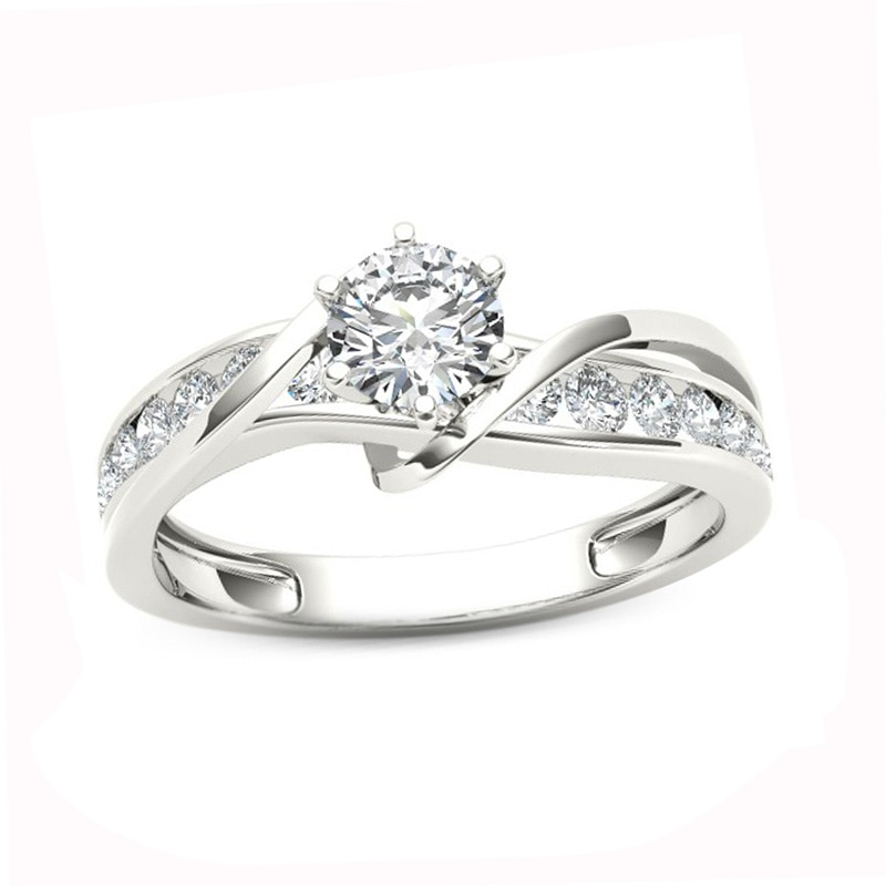 Main Image 1 of 3/4 CT. T.W. Diamond Crossover Engagement Ring in 14K White Gold
