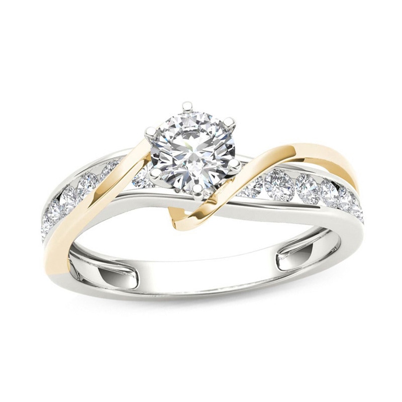 Main Image 1 of 3/4 CT. T.W. Diamond Crossover Engagement Ring in 14K Two-Tone Gold