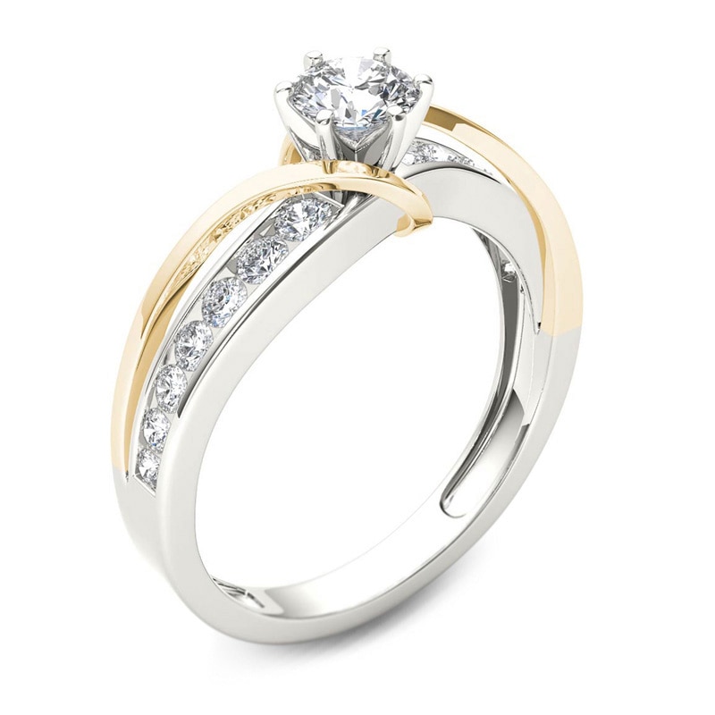 Main Image 2 of 3/4 CT. T.W. Diamond Crossover Engagement Ring in 14K Two-Tone Gold