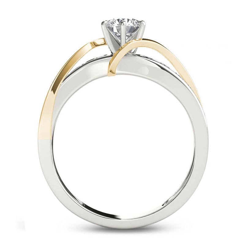 Main Image 3 of 3/4 CT. T.W. Diamond Crossover Engagement Ring in 14K Two-Tone Gold