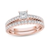 Thumbnail Image 1 of 1 CT. T.W. Princess-Cut Diamond Bridal Set in 14K Rose Gold