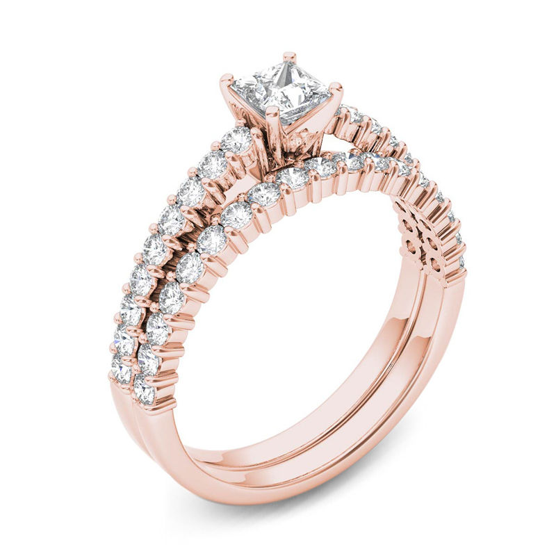 Main Image 2 of 1 CT. T.W. Princess-Cut Diamond Bridal Set in 14K Rose Gold