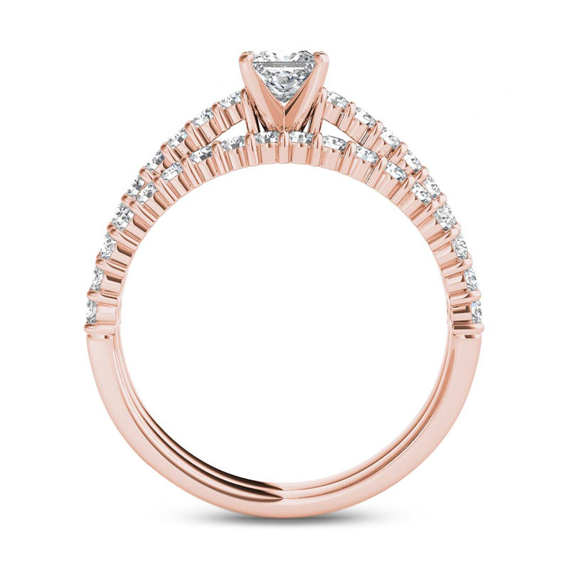 1 CT. T.W. Princess-Cut Diamond Bridal Set in 14K Rose Gold