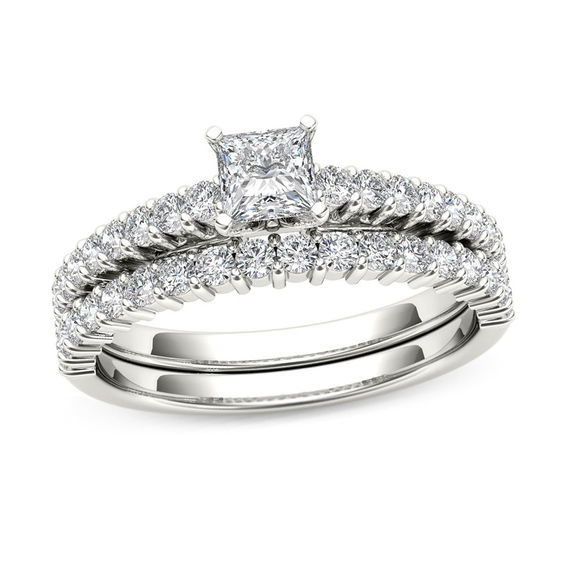 1 CT. T.w. Princess-Cut Diamond Bridal Set in 14K White Gold