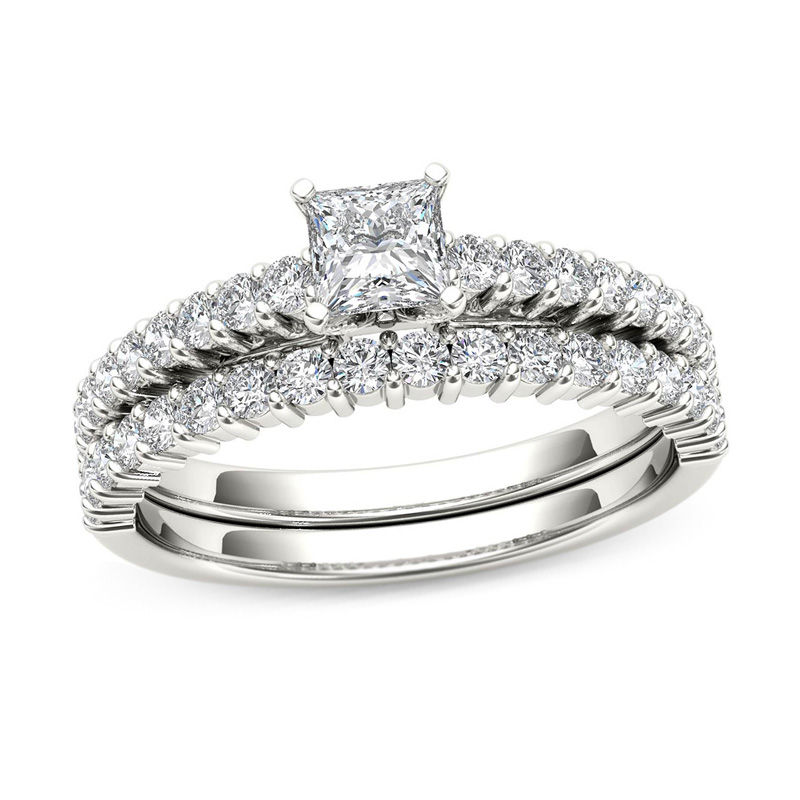 1 CT. T.W. Princess-Cut Diamond Bridal Set in 14K White Gold