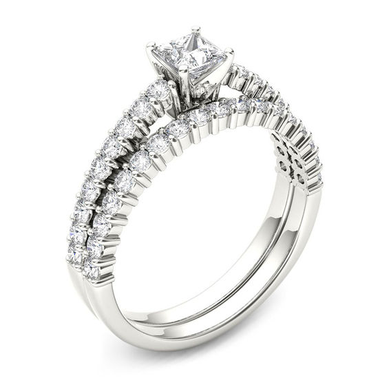 1 CT. T.w. Princess-Cut Diamond Bridal Set in 14K White Gold