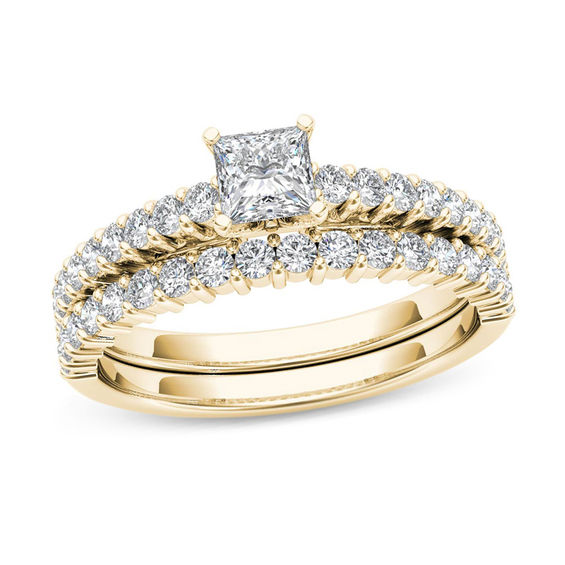 1 CT. T.w. Princess-Cut Diamond Bridal Set in 14K Gold