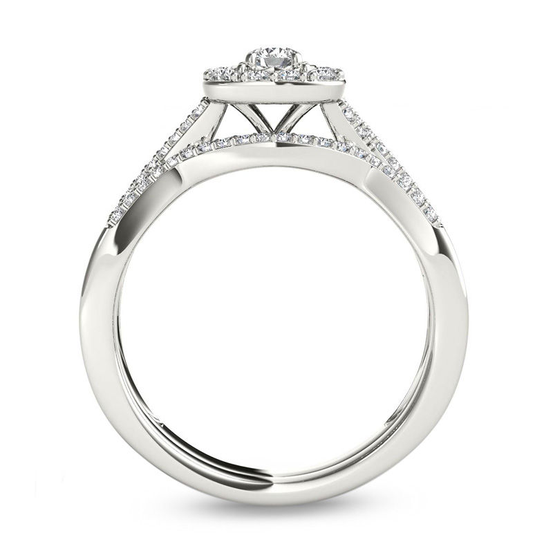 Main Image 3 of 7/8 CT. T.W. Princess-Cut Diamond Frame Three Piece Bridal Set in 14K White Gold