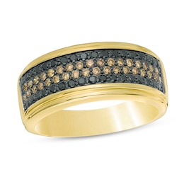 3/4 CT. T.W. Enhanced Black and Brown Diamond Four Row Band in 10K Gold