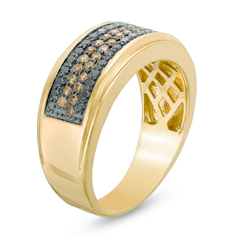 Main Image 2 of 3/4 CT. T.W. Enhanced Black and Brown Diamond Four Row Band in 10K Gold