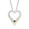 Thumbnail Image 1 of Vera Wang Love Collection Blue Sapphire and 1/20 CT. T.W. Diamond Heart Pendant in 14K Two-Tone Gold - 19"