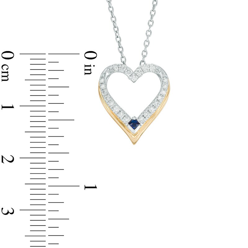 Main Image 3 of Vera Wang Love Collection Blue Sapphire and 1/20 CT. T.W. Diamond Heart Pendant in 14K Two-Tone Gold - 19"