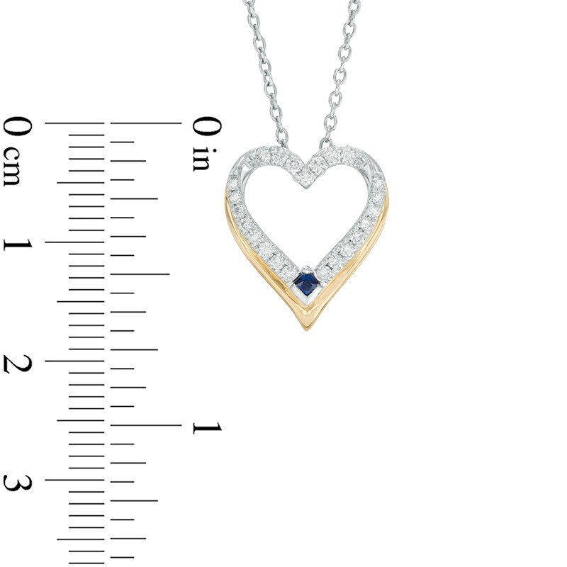 Vera Wang Love Collection Blue Sapphire and 1/20 CT. T.W. Diamond Heart Pendant in 14K Two-Tone Gold - 19"