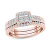 Thumbnail Image 1 of 3/4 CT. T.W. Quad Princess-Cut Diamond Frame Three Piece Bridal Set in 14K Rose Gold