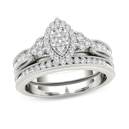 1/2 CT. T.W. Composite Marquise Diamond with Tri-Sides Bridal Set in 14K White Gold