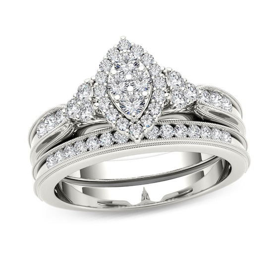 1/2 CT. T.w. Composite Marquise Diamond with Tri-Sides Bridal Set in 14K Gold