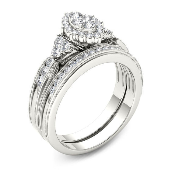 1/2 CT. T.W. Composite Marquise Diamond with Tri-Sides Bridal Set in 14K White Gold 1/2 CT. T.W. Composite Marquise Diamond with Tri-Sides Bridal Set in 14K White Gold