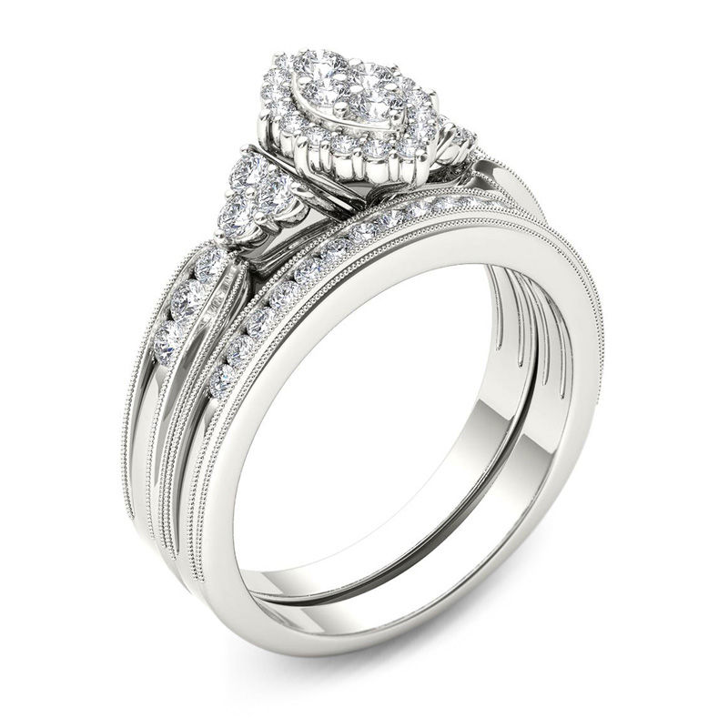 Main Image 2 of 1/2 CT. T.W. Composite Marquise Diamond with Tri-Sides Bridal Set in 14K White Gold