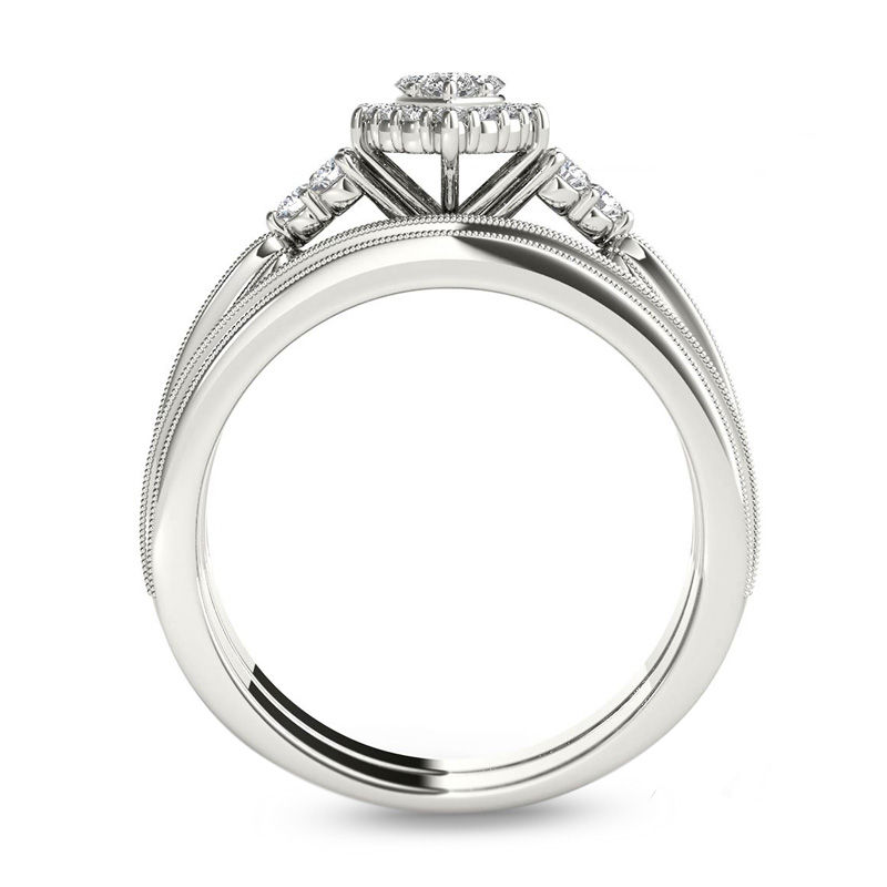Main Image 3 of 1/2 CT. T.W. Composite Marquise Diamond with Tri-Sides Bridal Set in 14K White Gold