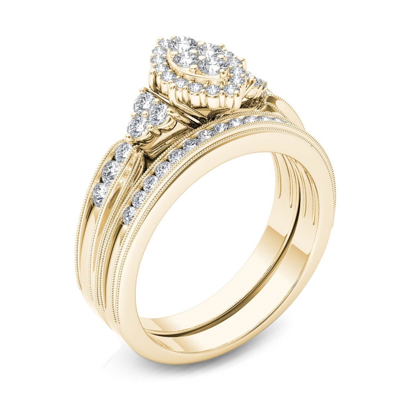 Main Image 2 of 1/2 CT. T.W. Composite Marquise Diamond with Tri-Sides Bridal Set in 14K Gold