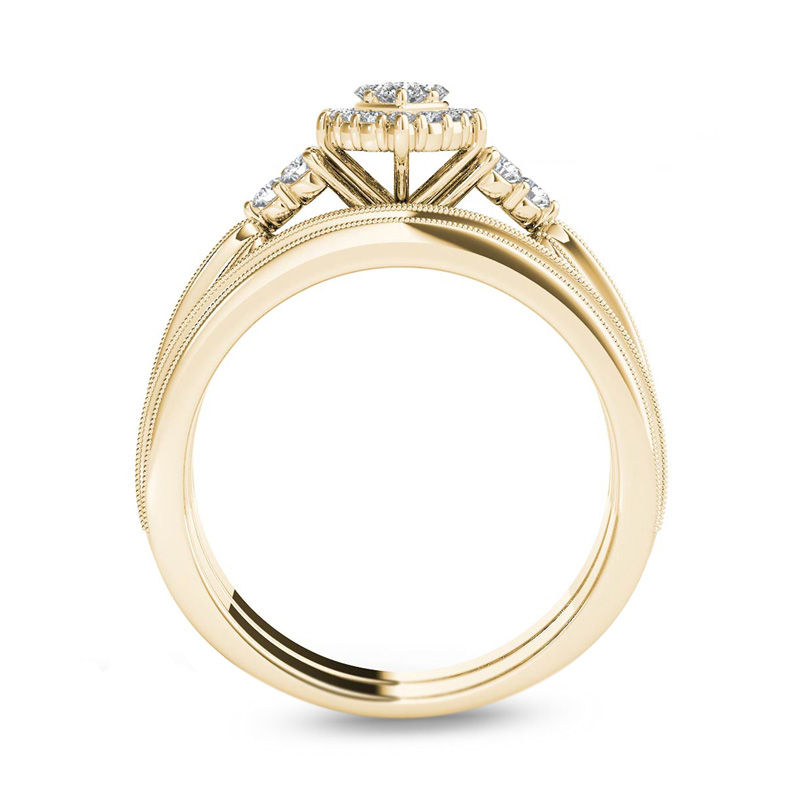 Main Image 3 of 1/2 CT. T.W. Composite Marquise Diamond with Tri-Sides Bridal Set in 14K Gold