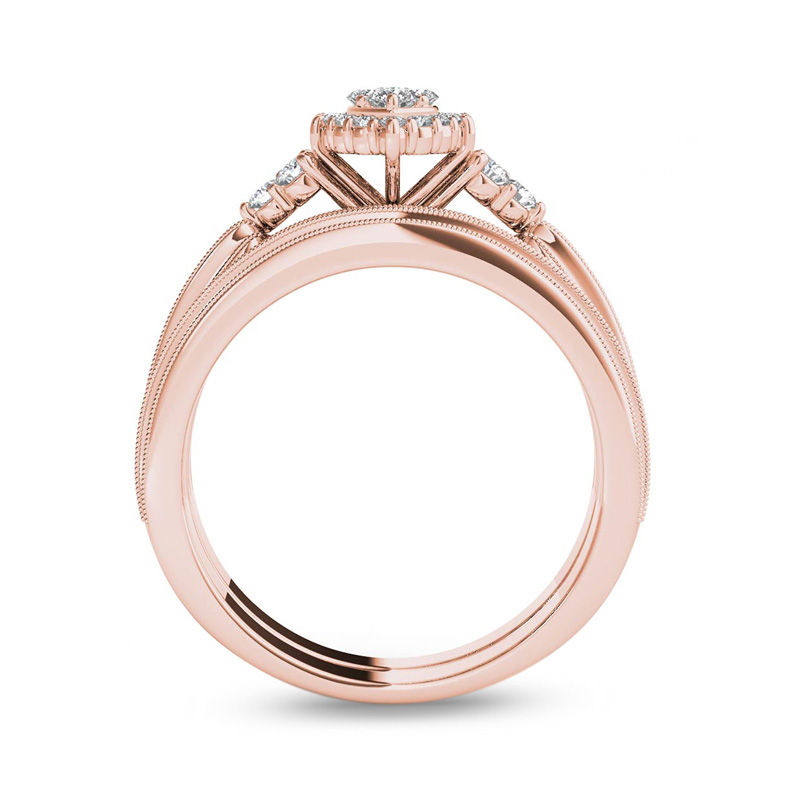 1/2 CT. T.W. Composite Marquise Diamond with Tri-Sides Bridal Set in 14K Rose Gold