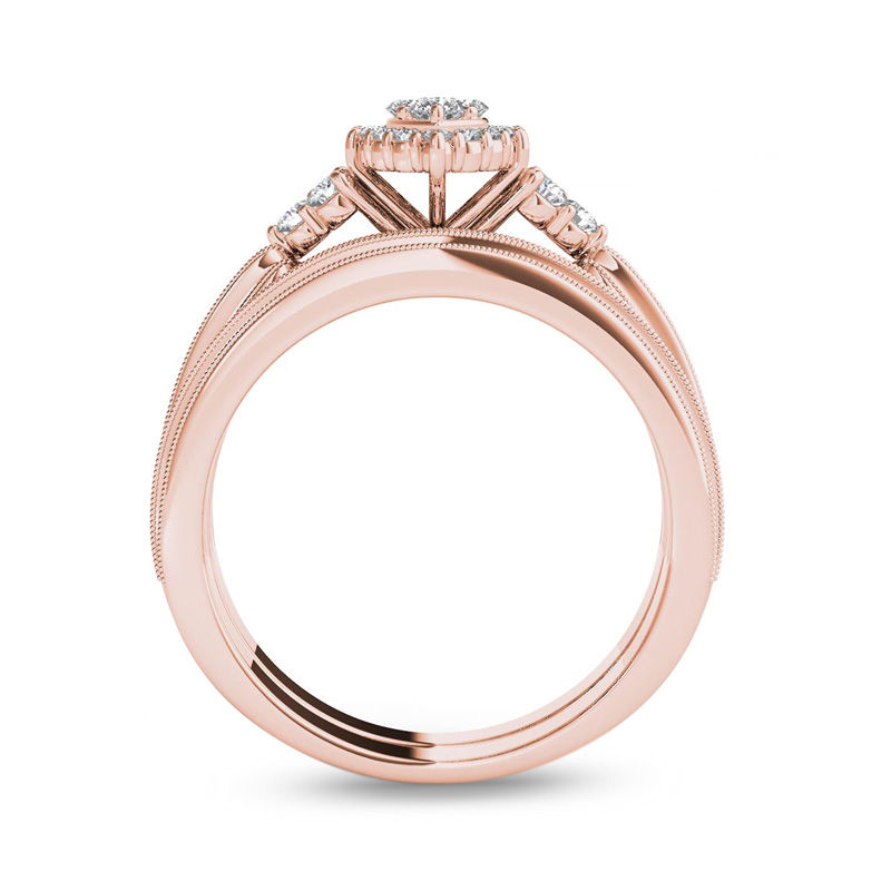 Main Image 3 of 1/2 CT. T.W. Composite Marquise Diamond with Tri-Sides Bridal Set in 14K Rose Gold