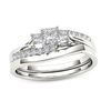 Thumbnail Image 1 of 1/2 CT. T.W. Princess-Cut Diamond Three Stone Bypass Bridal Set in 14K White Gold