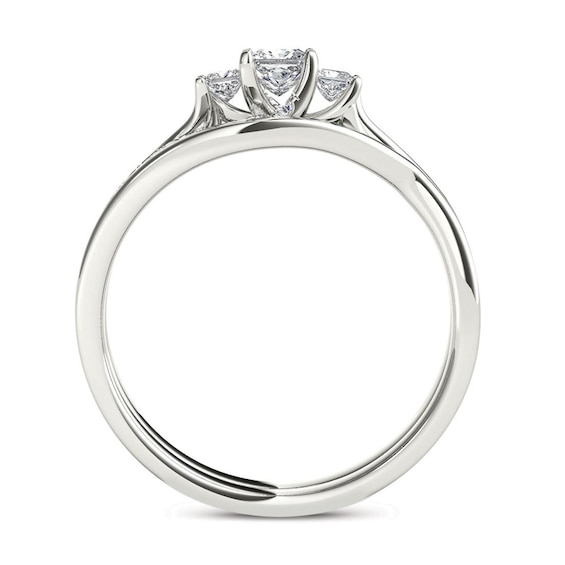 1/2 CT. T.w. Princess-Cut Diamond Three Stone Bypass Bridal Set in 14K White Gold