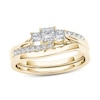 Thumbnail Image 0 of 1/2 CT. T.W. Princess-Cut Diamond Three Stone Bypass Bridal Set in 14K Gold